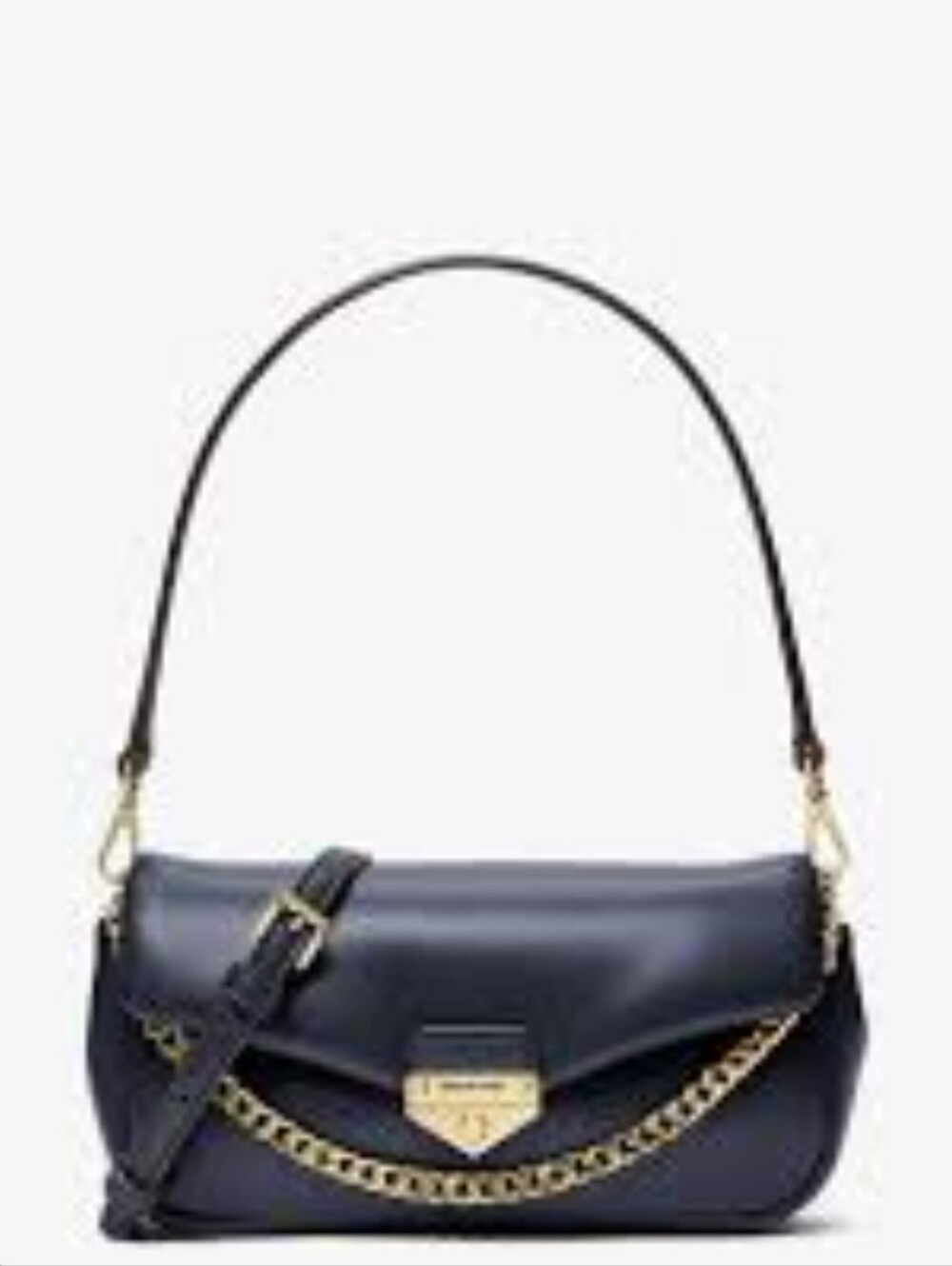 Michael Kors Navy Leather Shoulder Bag with Gold Chain